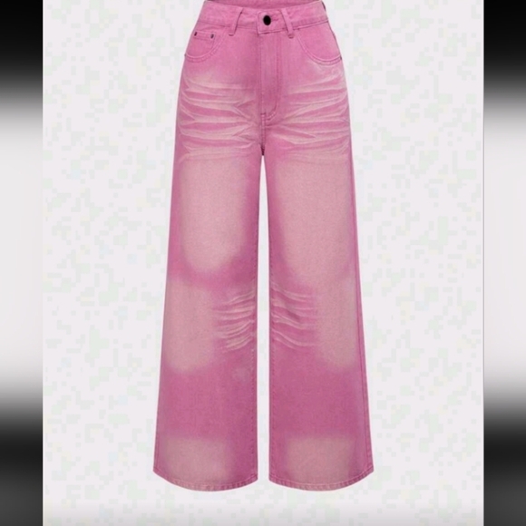 Stylish Pink Wide-Leg Women Jeans With Rhinestone Worn Once - Picture 3 of 3